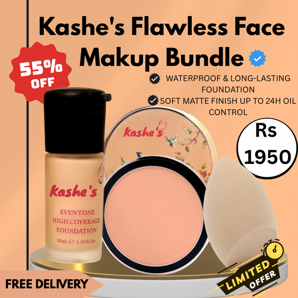 Kashe's Flawless Face Bundle - Includes Foundation, Compact powder & Beauty Blender