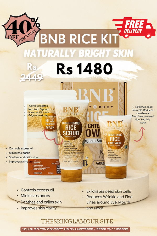 BNB 3 In 1 Rice Extract & Glow Kit - Rice Face Wash + Rice Scrub + Rice Face Mask